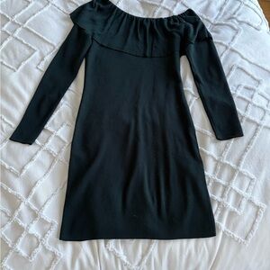 CLUB MONACO Elegant Black Off-Shoulder Knit Dress